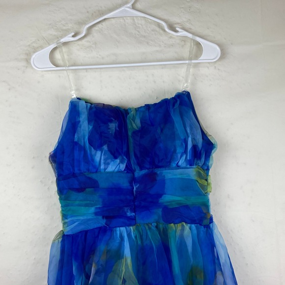 Floral Maxi Dress Women Small? Blue Green Chiffon Floral Fairycore Beachy Whimsy - Picture 6 of 6